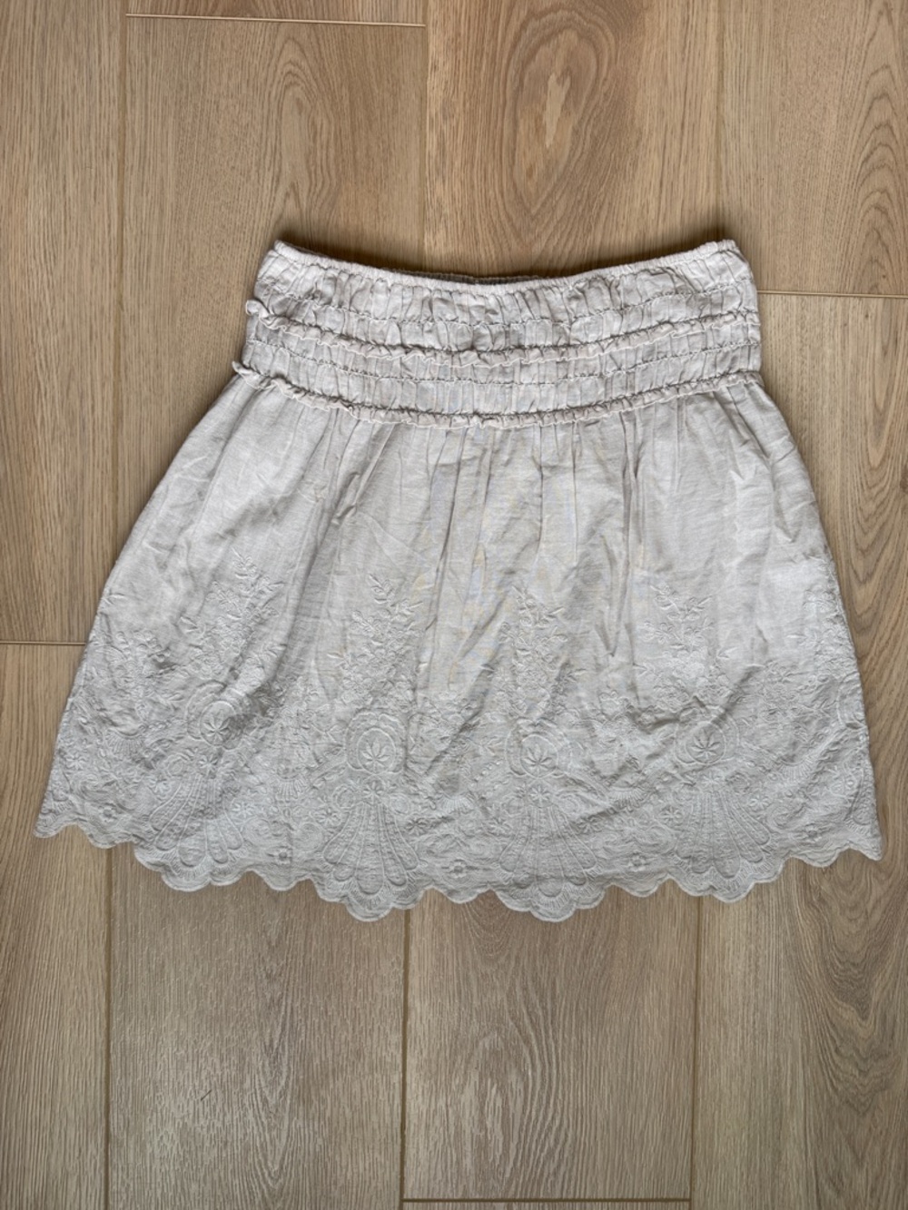 Max Edition Boho 100% Cotton Smocked Skirt M Cottagecore Coquette Scalloped Gray